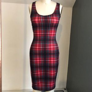 Plaid Body con dress with back detail size XS